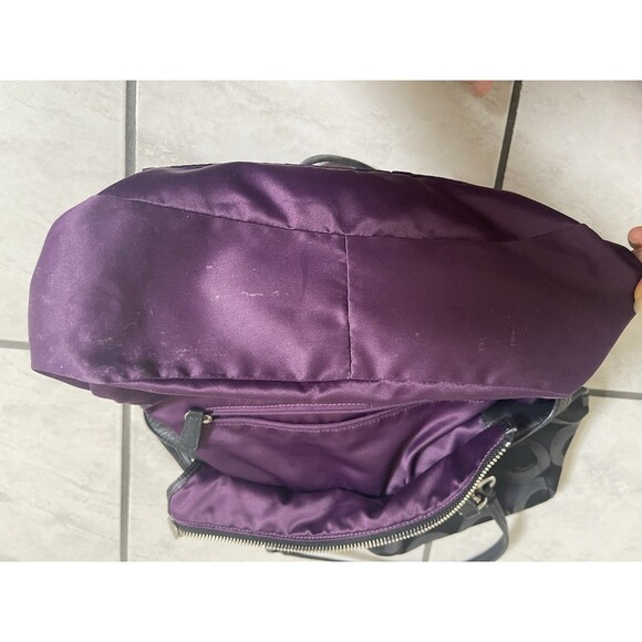 COACH SIGNATURE MIA OP ART TOTE SHOULDER BAG J1182-F15758 Black Purple Lining - Picture 16 of 16